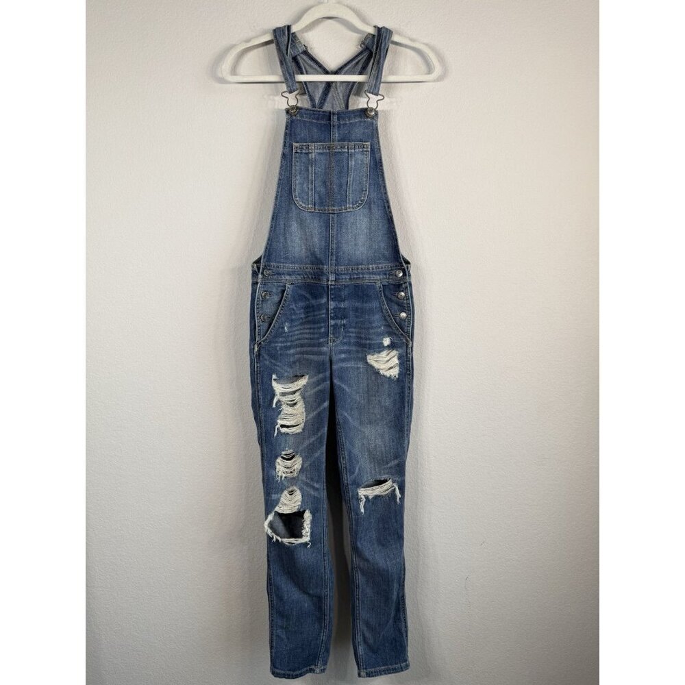 American‎ Eagle Outfitters Women's XS Tomgirl Overalls Distressed Stretch Denim